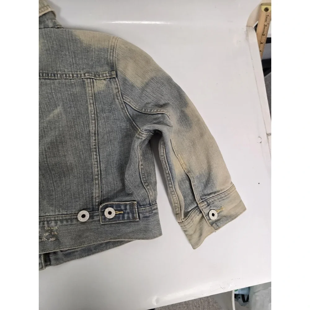 Levis Jeans Jacket Mens XL Blue Distressed Trucker Western Button Up Bleach Wash